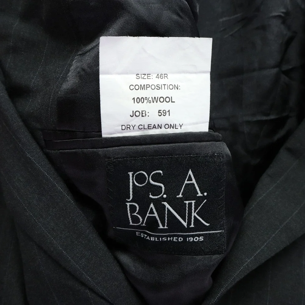 Jos A Bank Suit Jacket Mens 46R Wool 2-Button Blazer‎ Coat Formal Gray Striped